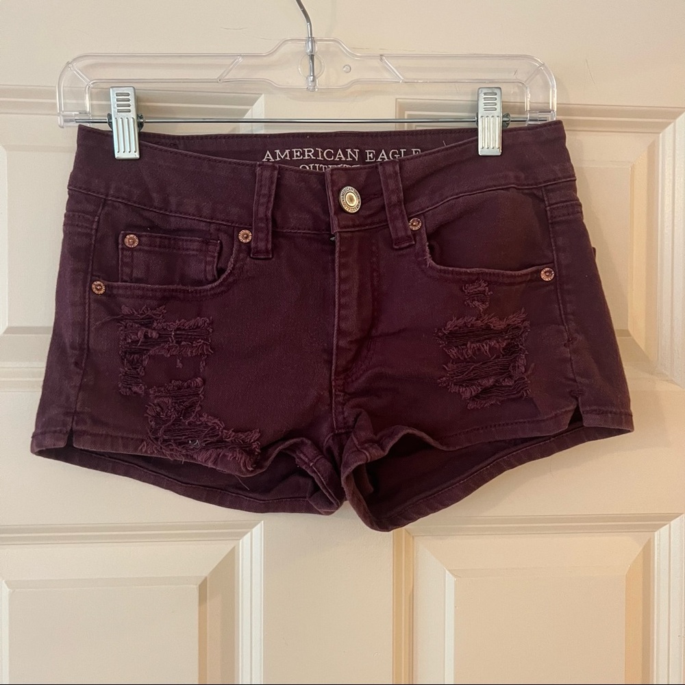 AEO Burgundy Maroon Stretch Shortie Shorts size 2